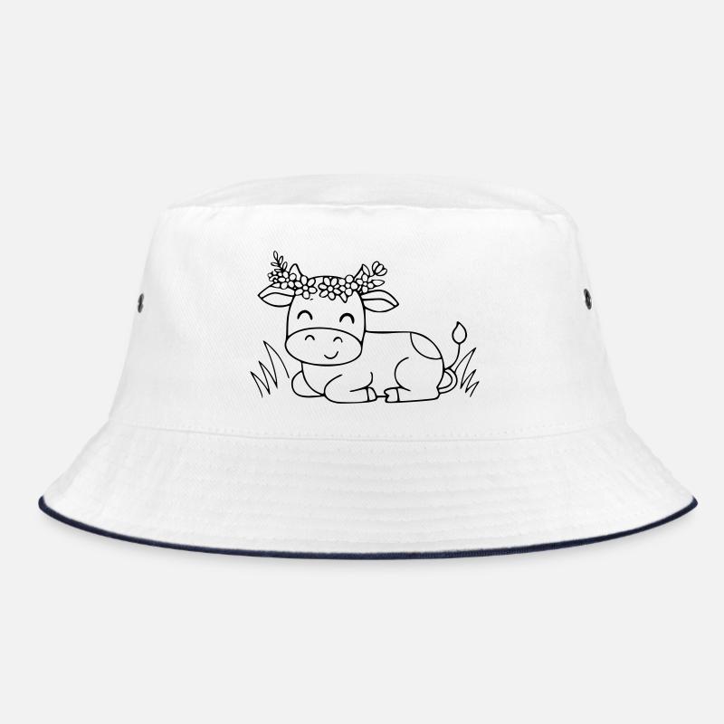 Cute Cow Floral Wreath Boho Outline Bucket Hat