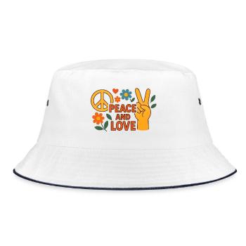 Peace and Love Retro Floral - Bucket Hat - Weiß/Navy - Vorne