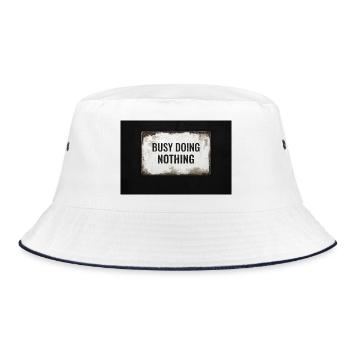Busy Doing Nothing – Industrial Typo Design - Bucket Hat - Weiß/Navy - Vorne