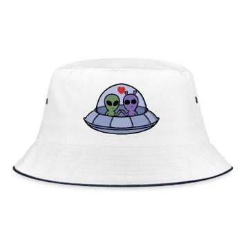 Adorable Alien Couple with Hearts Galactic Romance - Bucket Hat - white/navy - Front