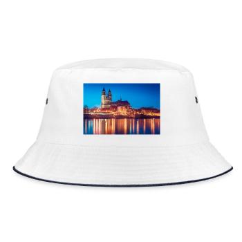 Mageburg am Abend - Bucket Hat - Weiß/Navy - Vorne
