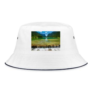 Toblacher See in den Dolomiten - Bucket Hat - Weiß/Navy - Vorne