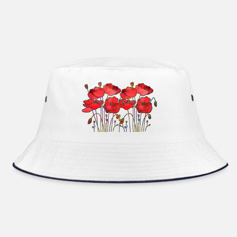 Blumen - Bucket Hat - Weiß/Navy