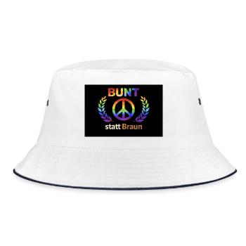 BUNT statt Braun Regenbogenlogo - Bucket Hat - Weiß/Navy - Vorne