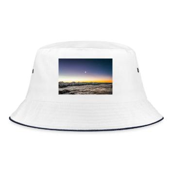 Moonrise Above A Sea Of Clouds At Dawn - Bucket Hat - white/navy - Front