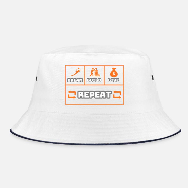 Dream Build Live Repeat - Bucket Hat - Weiß/Navy
