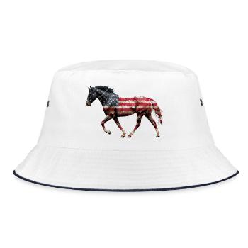 Pferd USA Flagge - Bucket Hat - Weiß/Navy - Vorne