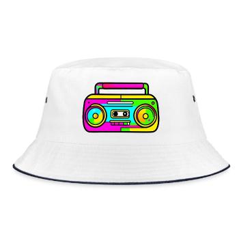 Neon Boombox Retro Pop Art - Bucket Hat - white/navy - Front