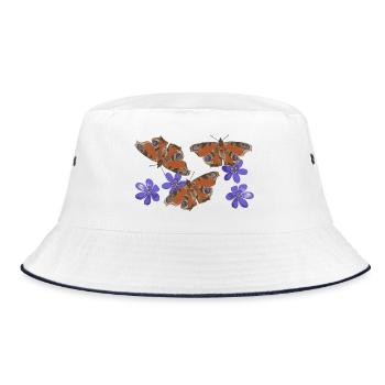 Peacock Eye Butterflies Liverwort retro 3 - Bucket Hat - white/navy - Front