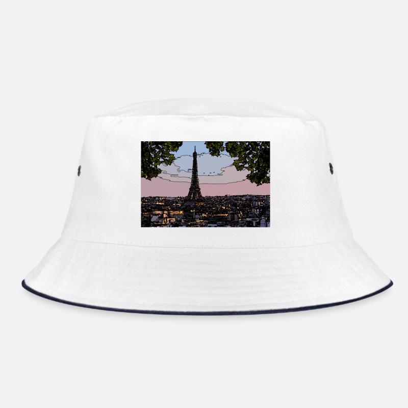 Paris Evening atmosphere at the Eiffel Tower - Bucket Hat - white/navy