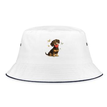 Dachshund Heart Dog with Butterflies - Bucket Hat - white/navy - Front