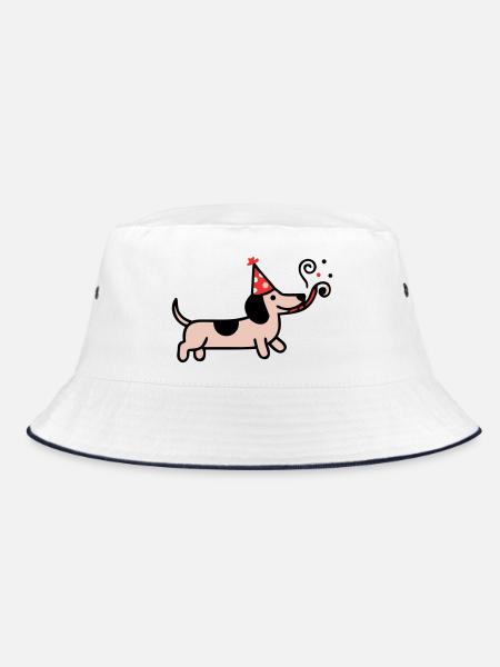Party Dachshund Birthday Dog - Bucket Hat - white/navy - Front