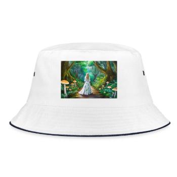 Girl in fairytale forest with mushrooms - Bucket Hat - white/navy - Front