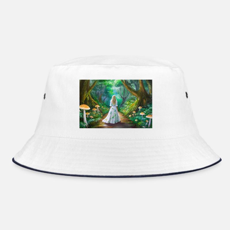 Fille dans la forêt de conte de fées avec des champignons - Bob - blanc/marine