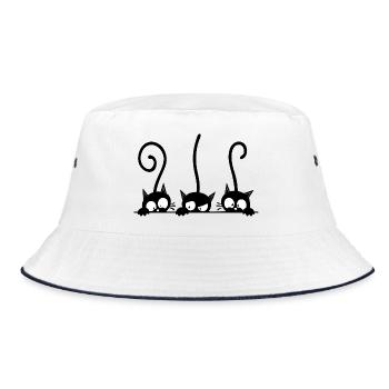 Drei neugierige schwarze Katzen - Bucket Hat - Weiß/Navy - Vorne