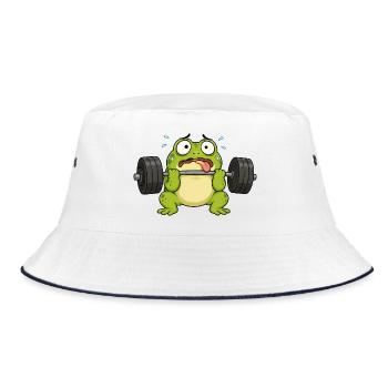 Lustiger Frosch im Fitnessstudio Gewichte heben - Bucket Hat - Weiß/Navy - Vorne