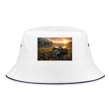 Sunset Knight by Castle Field - Bucket Hat - white/navy - Front