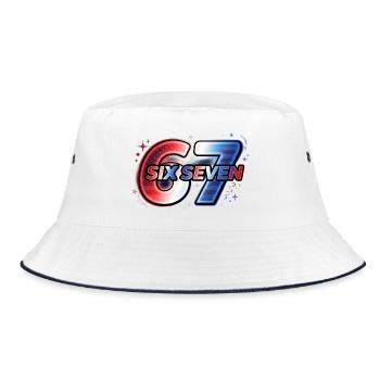67 Neon – Red Blue Star Design - Bucket Hat - white/navy - Front
