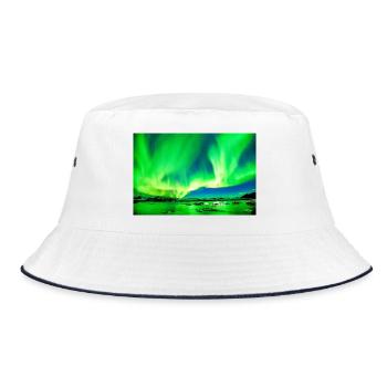 Nordlichter Grün über Island - Bucket Hat - Weiß/Navy - Vorne