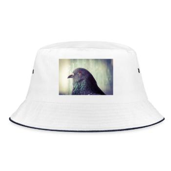 Irisierende Taubenporträt - Bucket Hat - Weiß/Navy - Vorne