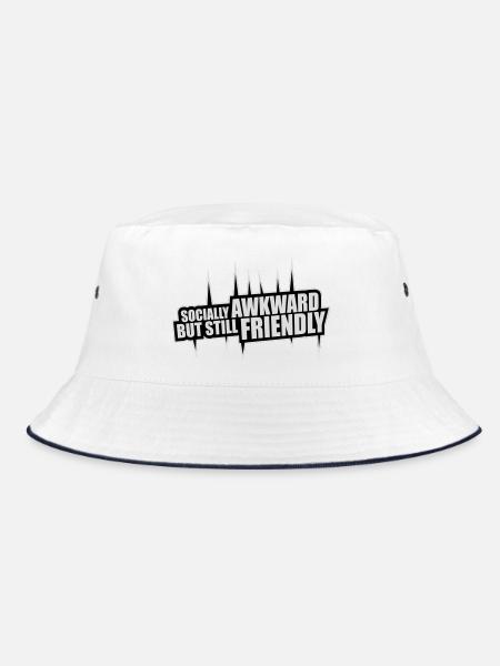 Socially Awkward But Still Friendly Lustig Spruch - Bucket Hat - Weiß/Navy - Vorne