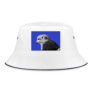 Taubenporträt auf Electric Blue - Bucket Hat - Weiß/Navy - Vorne