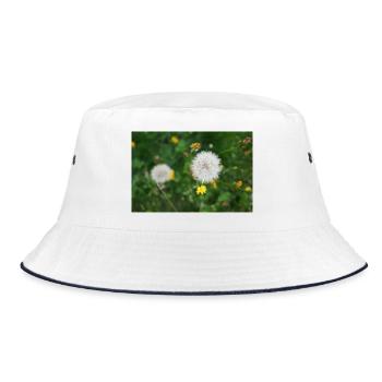 Löwenzahnpuff im Frühlingsfeld - Bucket Hat - Weiß/Navy - Vorne