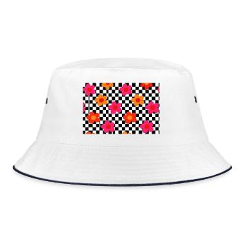 Checker Bloom Pop Pattern - Bucket Hat - white/navy - Front