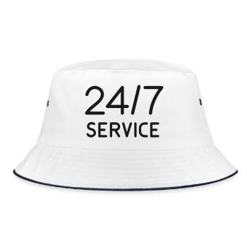 24/7 Service-Hotline-Symbol rund um die Uhr Unterstützung Sy - Bucket Hat - Weiß/Navy - Vorne