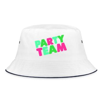 Party Team Neon: Knallbunte Wortmarke - Bucket Hat - Weiß/Navy - Vorne