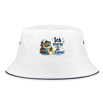 Ich starte in die 1. Klasse Eulen Design - Bucket Hat - Weiß/Navy - Vorne