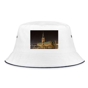 Hamburg City Hall illuminated at night - Bucket Hat - white/navy - Front