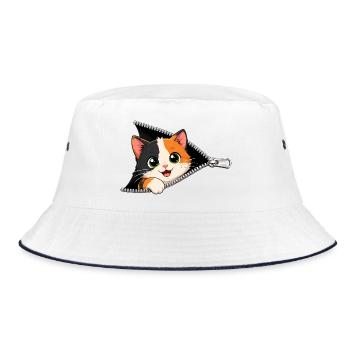 Cute Kitten Zipper Cat - Bucket Hat - white/navy - Front