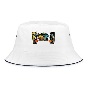 Good Zeiten Good Life Kunst Print - Bucket Hat - Weiß/Navy - Vorne