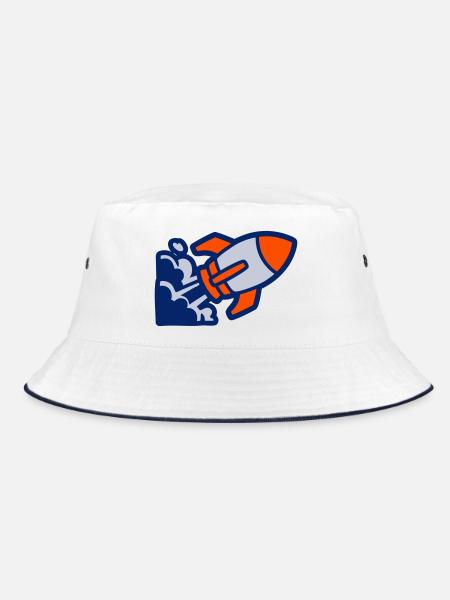 Spaceship Rocket Icon - Bucket Hat - white/navy - Front