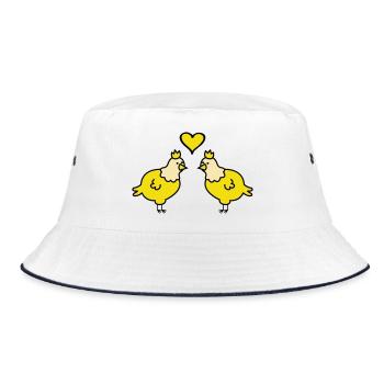 Twin Chickens Heart Pair - Bucket Hat - white/navy - Front