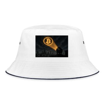 Bitcoin Scheinwerfer über der Stadt - Bucket Hat - Weiß/Navy - Vorne