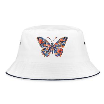 Patchwork Schmetterling Muster - Bucket Hat - Weiß/Navy - Vorne