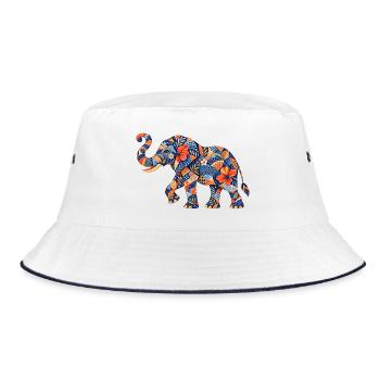 Patchwork-Elefant Blumenmuster - Bucket Hat - Weiß/Navy - Vorne