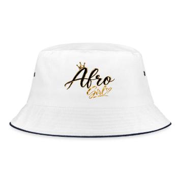 Afro Girl Gold Crown - Bucket Hat - white/navy - Front