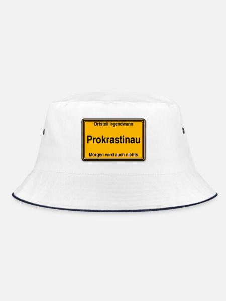 Prokrastinau Ortsschild - Bucket Hat - Weiß/Navy