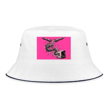 Anarchischer Aal fließt von Kugelschreiber in USB - Bucket Hat - Weiß/Navy - Vorne