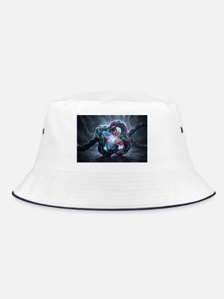 Glowing Fiber Optic Knot in Cyberpunk Macro Style - Bucket Hat - Weiß/Navy