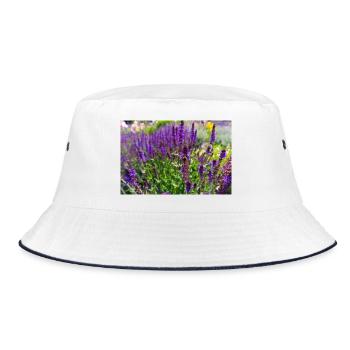 Bumblebee on Purple Salvia Flowers - Bucket Hat - Weiß/Navy - Vorne