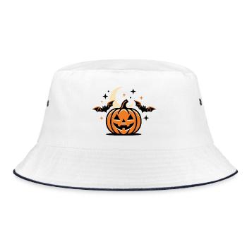 Kran-o-lantern, Fledermäuse und Halbmond bei Nacht - Bucket Hat - Weiß/Navy - Vorne