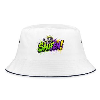 Saufen Neon Graffiti Bierkan - Bucket Hat - Weiß/Navy - Vorne