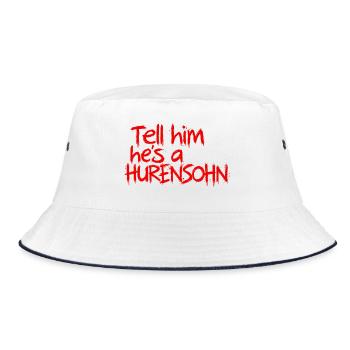 Rotes Graffiti Statement Tell him hes a Hurensoh - Bucket Hat - Weiß/Navy - Vorne