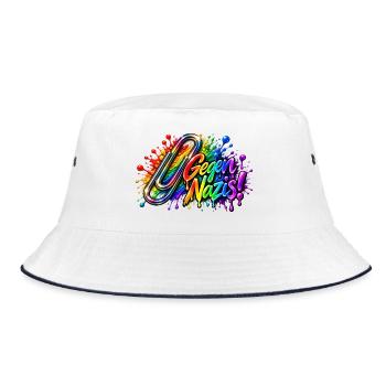 Gegen Nazis Regenbogen  Briefklammer Büroklammer - Bucket Hat - Weiß/Navy - Vorne