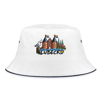 Lübeck Regenbogen Holstentor - Bucket Hat - Weiß/Navy - Vorne