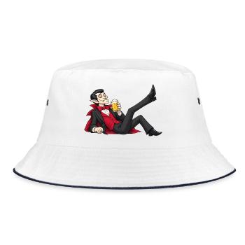 Eleganter Vampir, der ein Bier trinkt – gotischer Humor - Bucket Hat - Weiß/Navy - Vorne